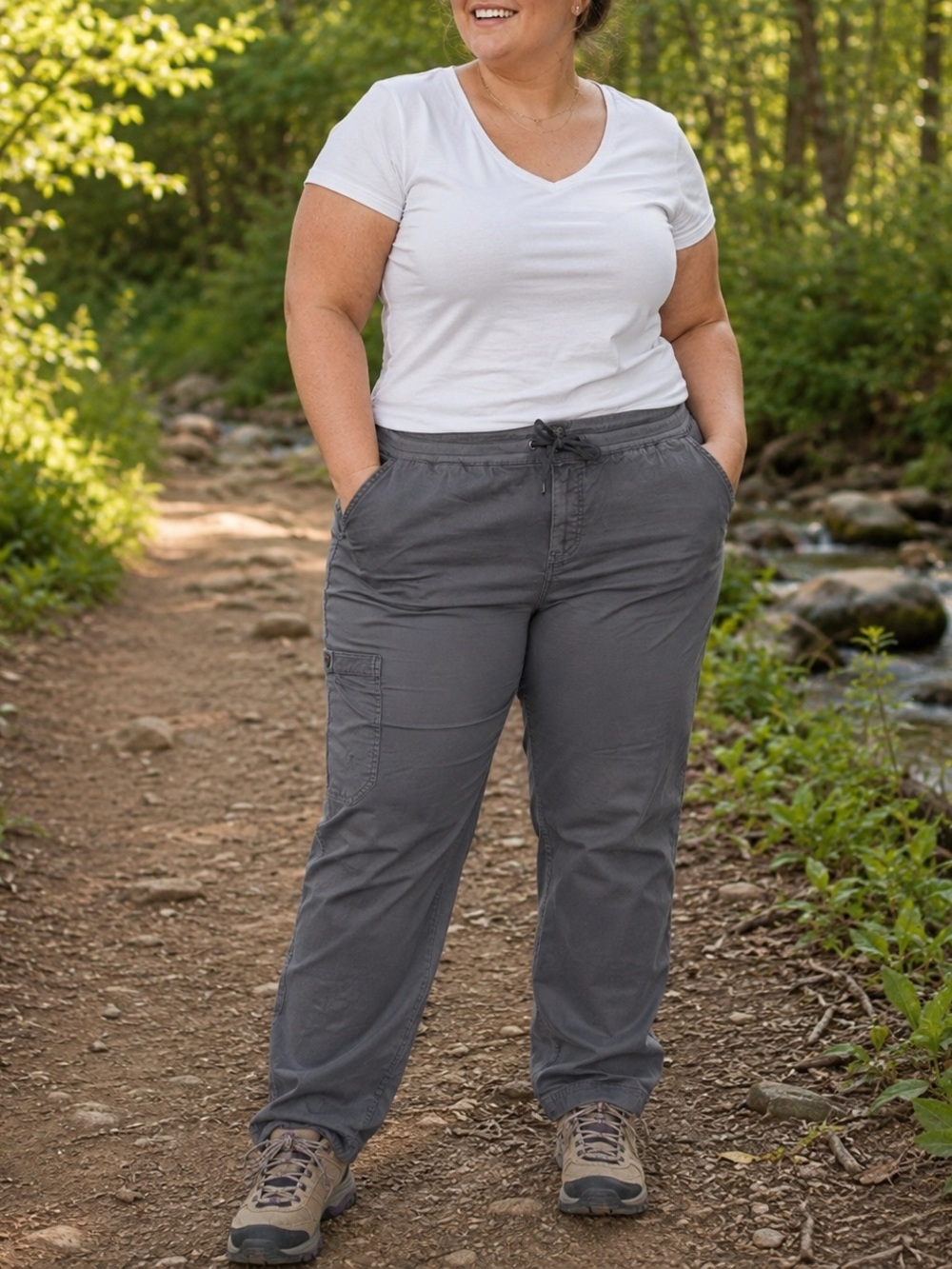 L.L.Bean Stretch Ripstop Hiking Pants Women’s 1X Gray Pull On Outdoor Travel